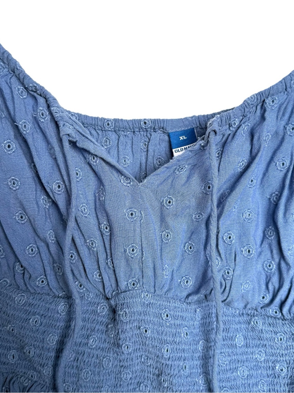 Old Navy Defined Smocked Waist Mini Dress Size XL Seaborne Blue Short Sleeve - Picture 7 of 16